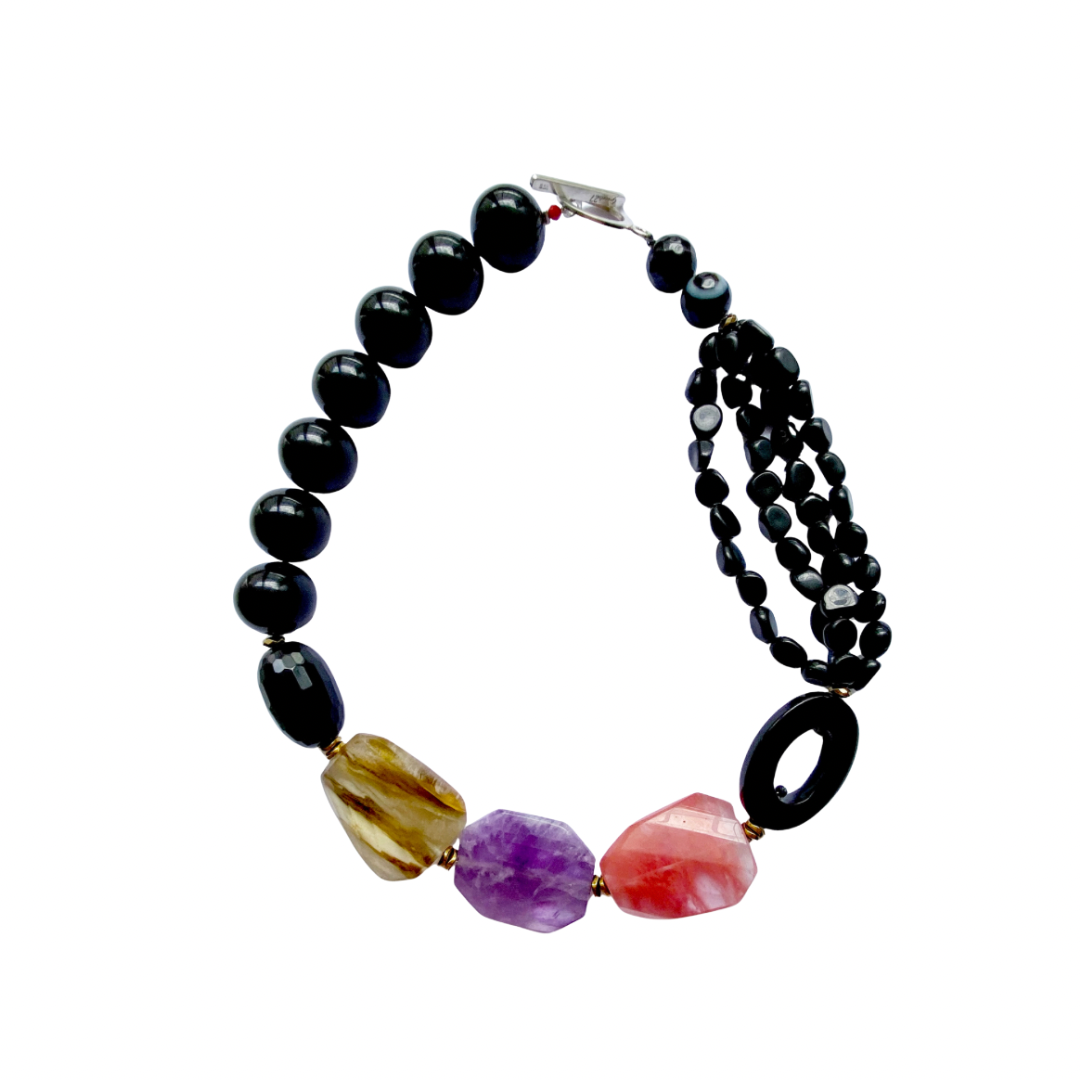 Collar de Ónix, Cuarzos y Amatista