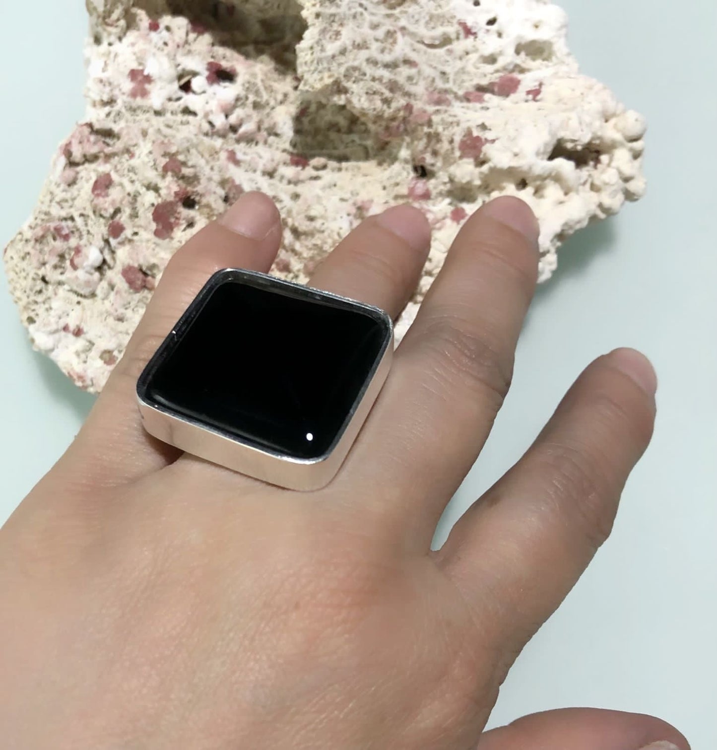 Anillo Cuadrado de Plata y Ónix - GRANATE 27