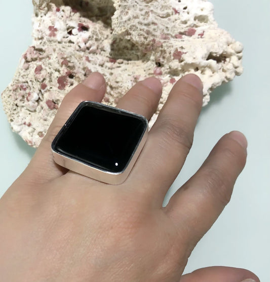Anillo Cuadrado de Plata y Ónix - GRANATE 27