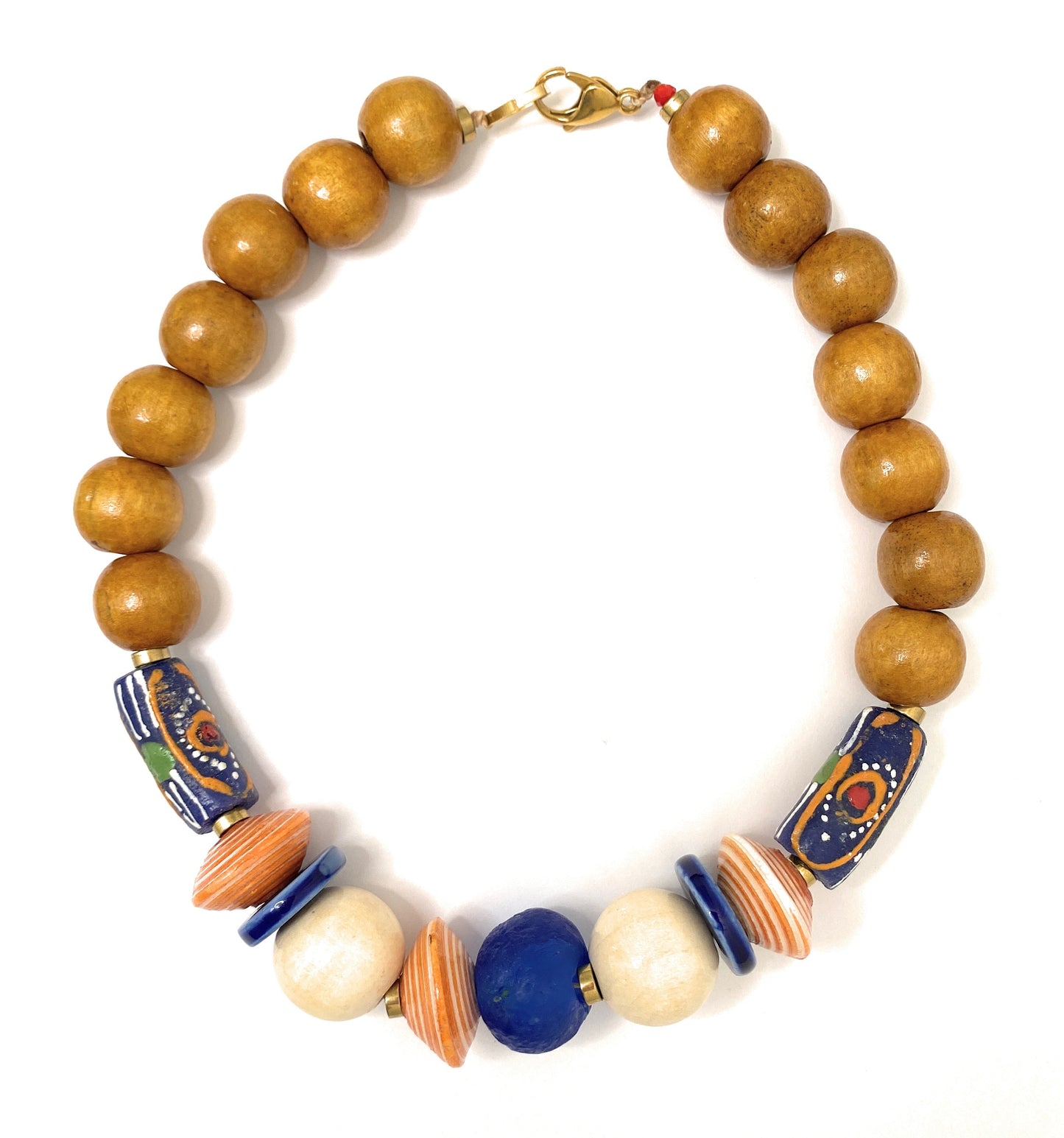 Collar Boho de Madera y Vidrio Africano - GRANATE 27