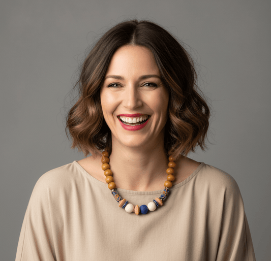 Collar Boho de Madera y Vidrio Africano - GRANATE 27