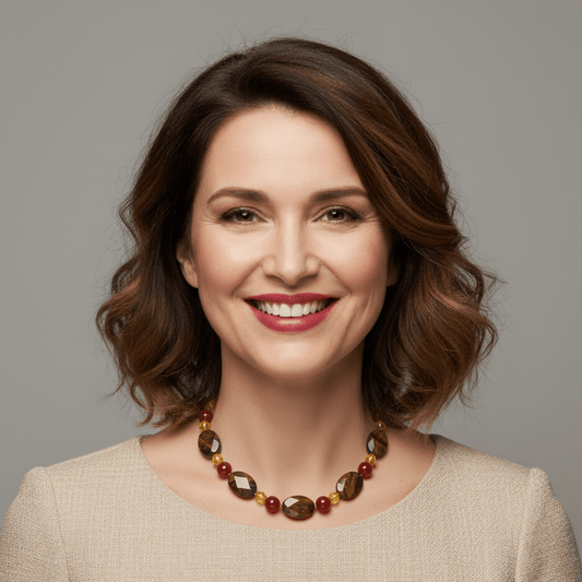 Collar Corto de Ojo de Tigre, Citrino y Cornalina - GRANATE 27