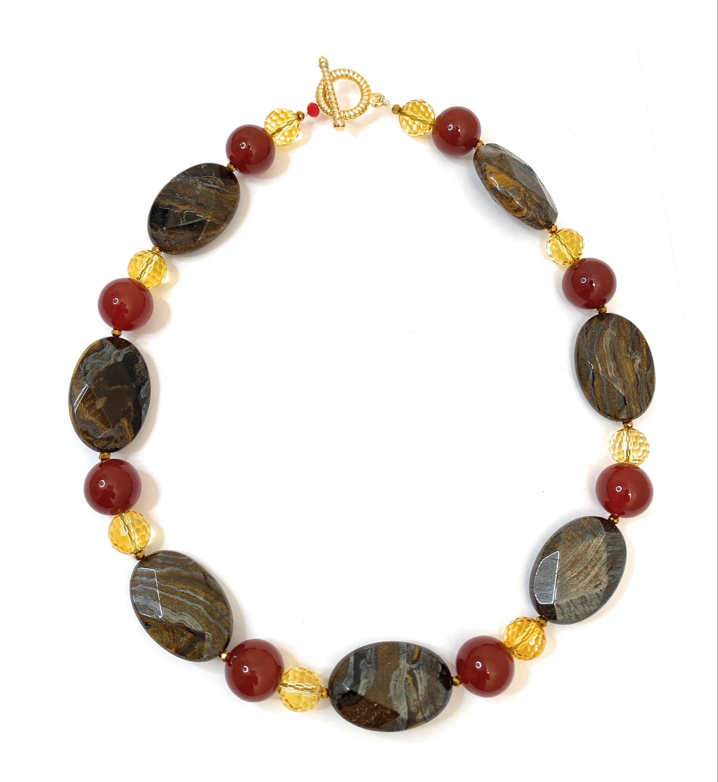 Collar Corto de Ojo de Tigre, Citrino y Cornalina - GRANATE 27