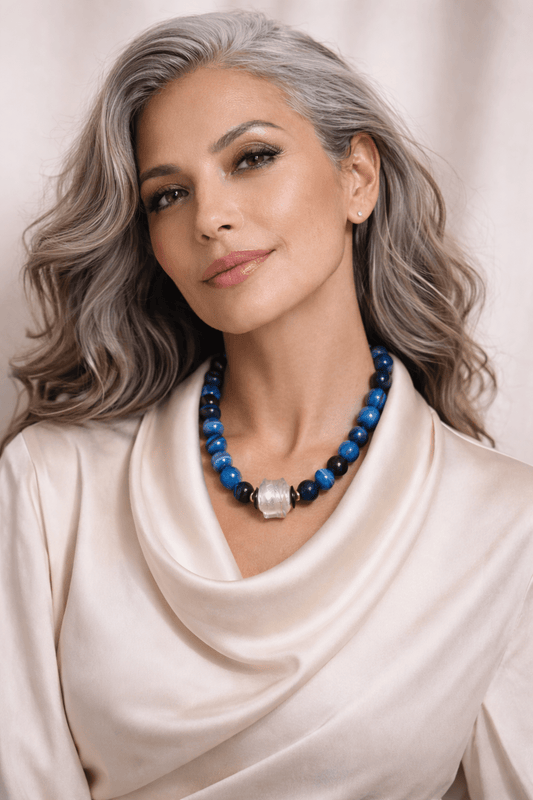 Collar Corto Rina Ágatas Azules y Murano - GRANATE 27