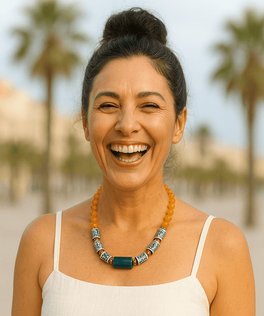 Collar de Ágatas Amarillas y Vidrio Africano Verde - GRANATE 27