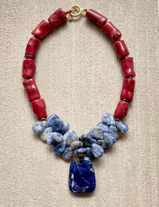 Collar de Coral Rojo y Sodalita - GRANATE 27
