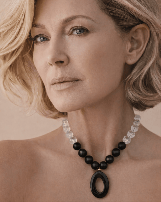 Collar de Cristal Transparente con Ónix y Ágata Negra - GRANATE 27