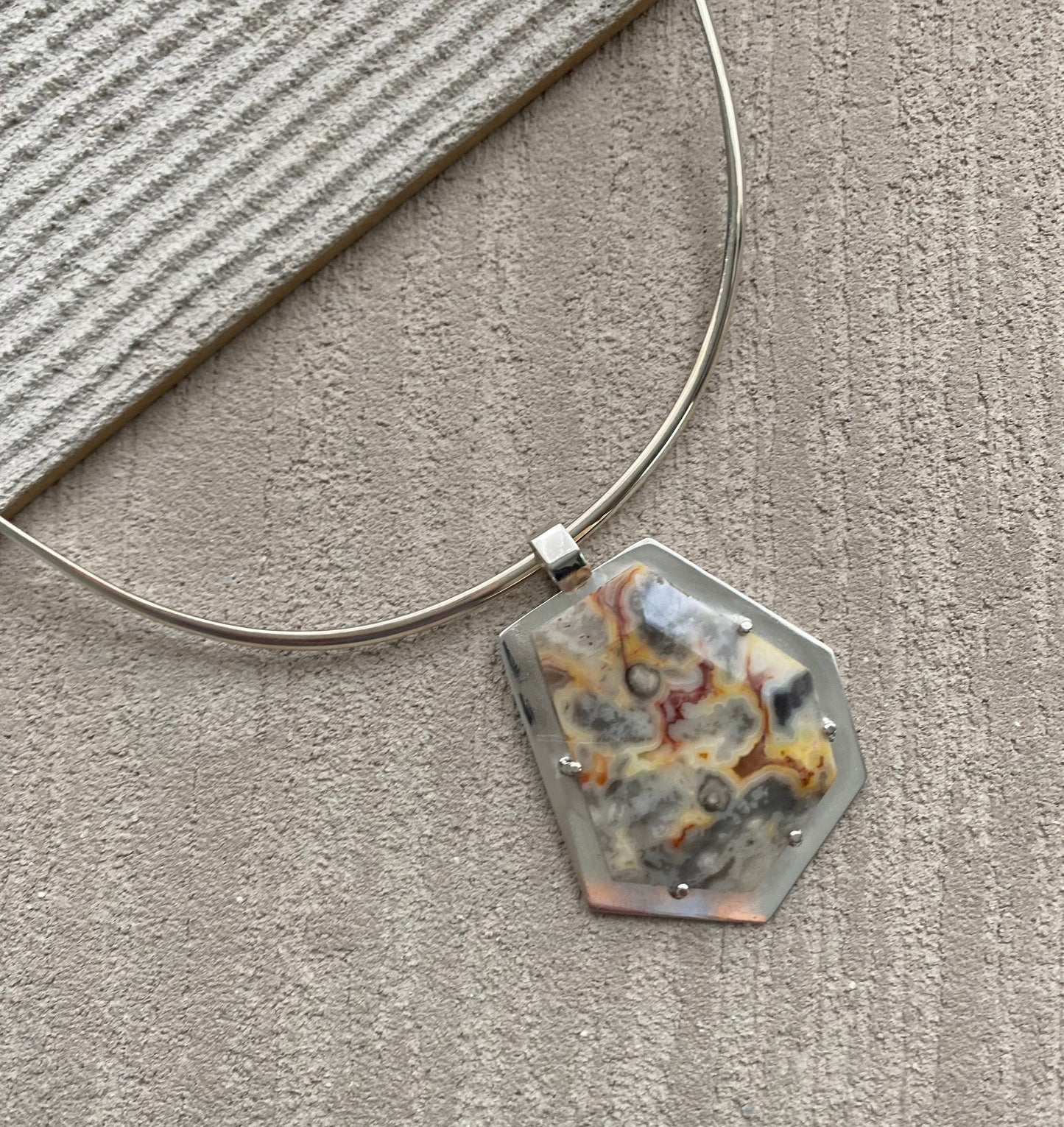 Collar Gargantilla de Plata y Colgante de Piedra Natural - GRANATE 27