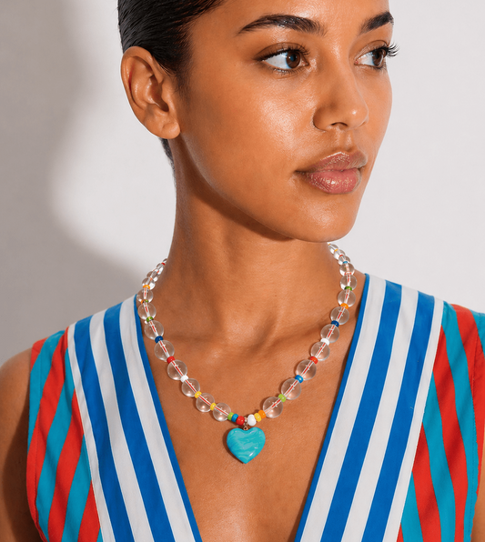COLOR POP | Collar de Cristal Transparente y Corazón - GRANATE 27
