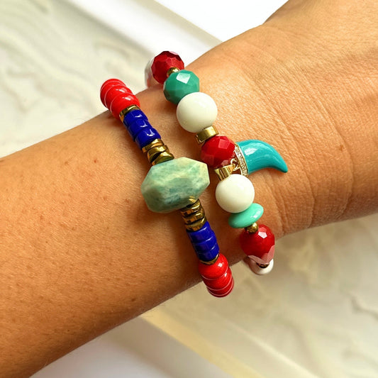 Dúo de Pulseras Rojo y Turquesa - GRANATE 27