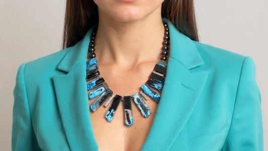 Maxi Collar de Ónix y Ágatas Azul Veteadas con Negro - GRANATE 27