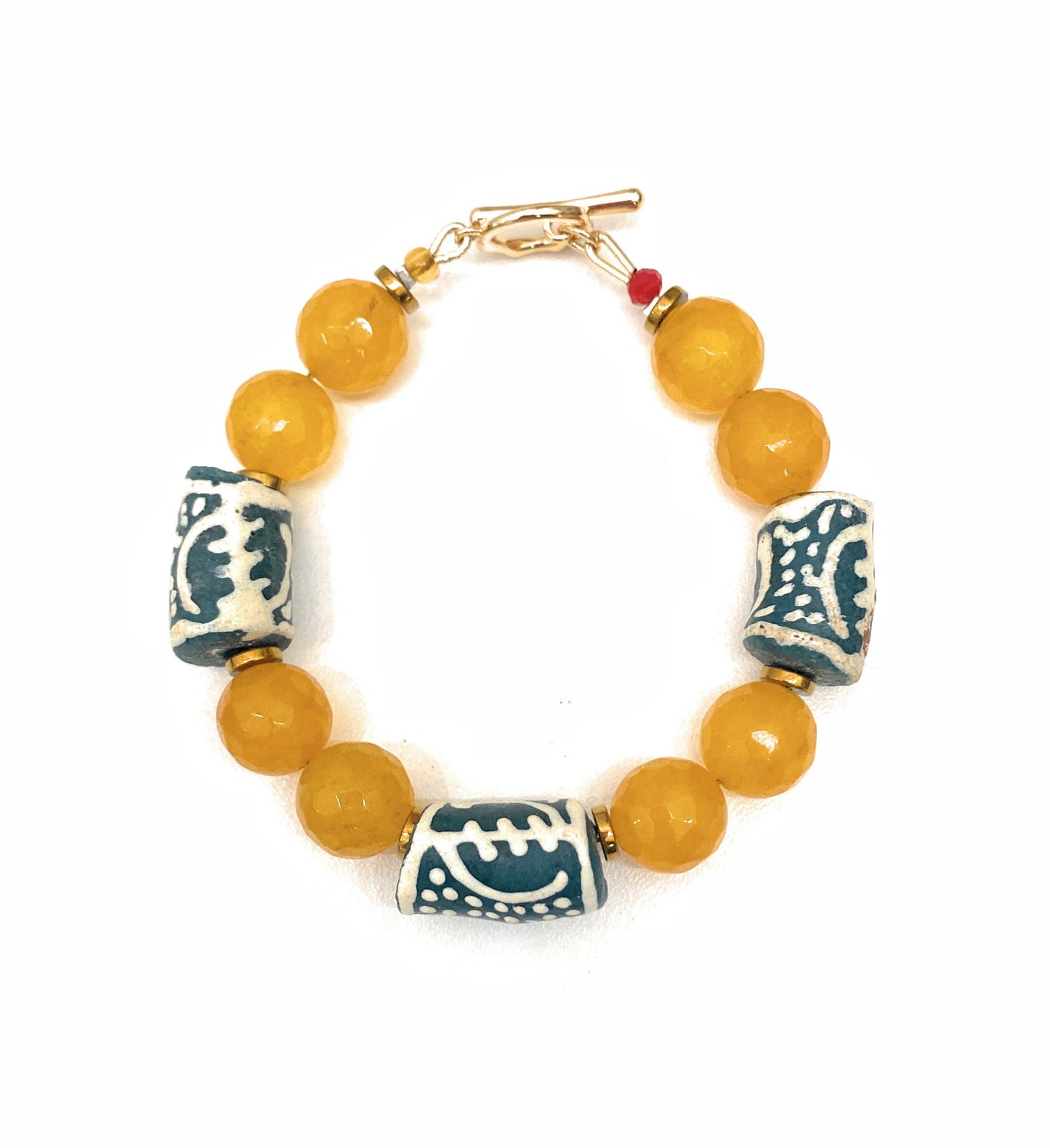 Pulsera Amarilla de Ágatas y Vidrio Africano - GRANATE 27