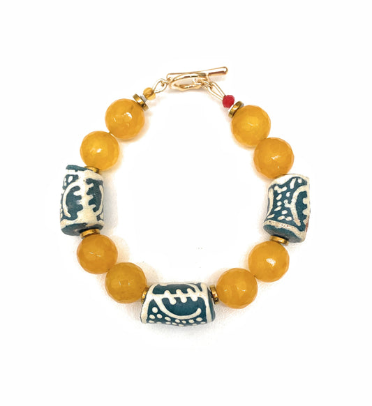 Pulsera Amarilla de Ágatas y Vidrio Africano - GRANATE 27