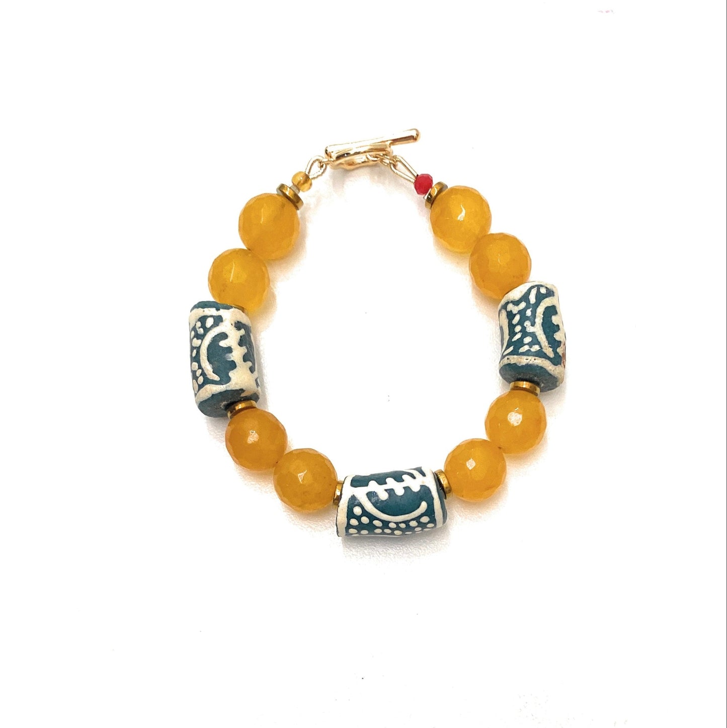 Pulsera Amarilla de Ágatas y Vidrio Africano - GRANATE 27