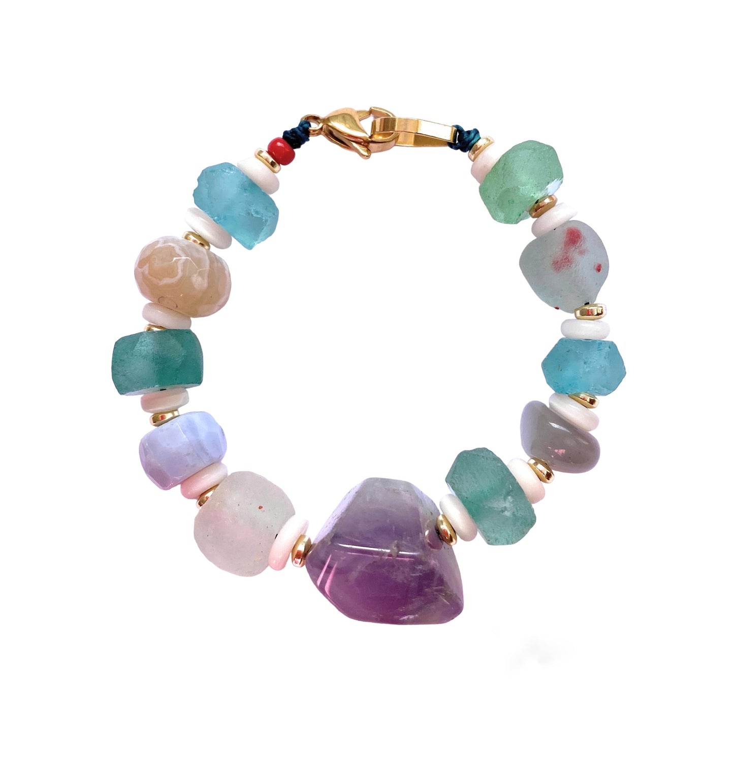 Pulsera Amatista, Vidrio Africano, Ágatas - GRANATE 27