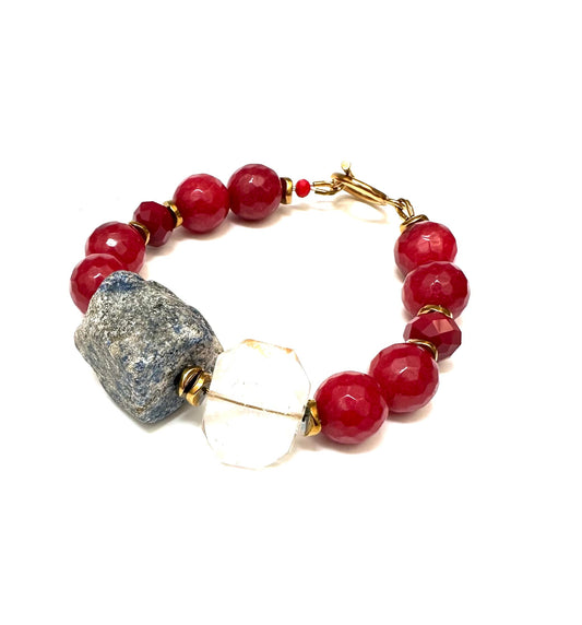 Pulsera Cherry Ágatas, Cuarzo y Lapislázuli Natural - GRANATE 27