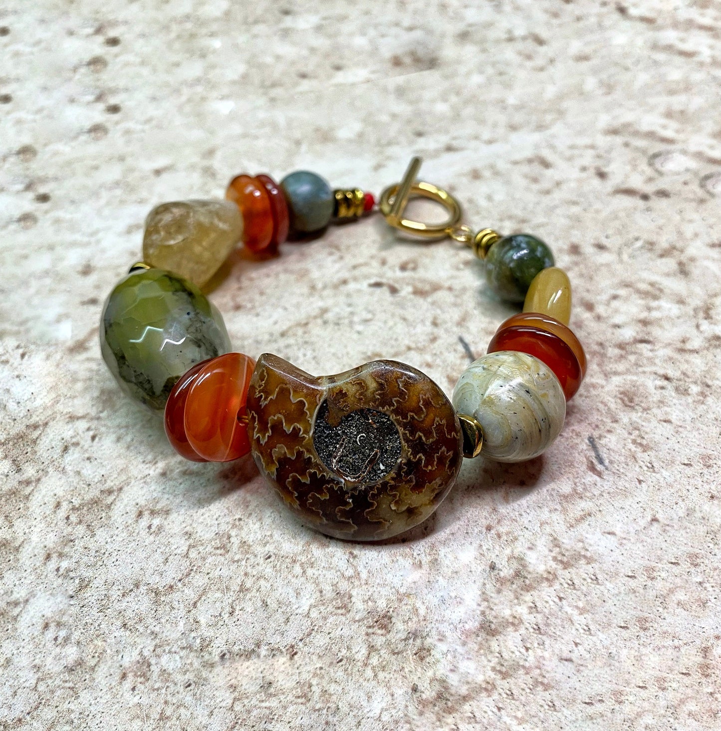 PULSERA DE AMONITA, ÁGATA & CITRINO NATURAL - GRANATE 27