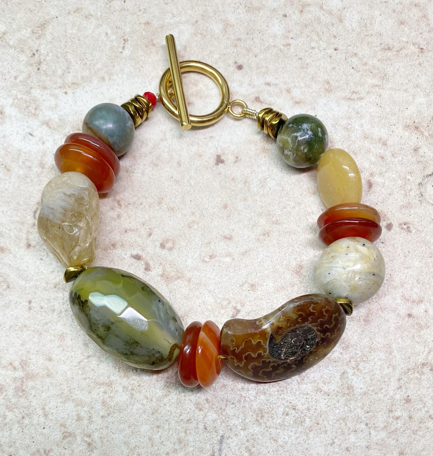 PULSERA DE AMONITA, ÁGATA & CITRINO NATURAL - GRANATE 27