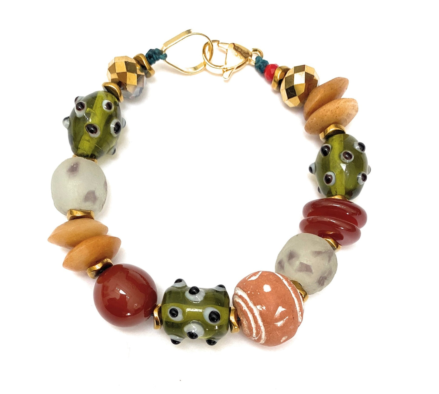Pulsera de Murano, Vidrio Africano y Cornalina - GRANATE 27