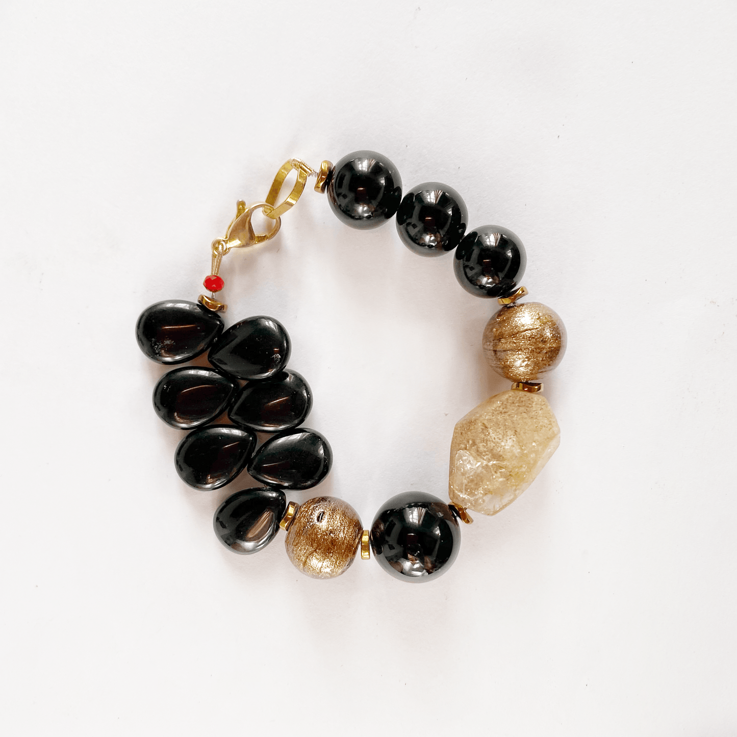 Pulsera Negra de Ónix, Murano y Citrino - GRANATE 27