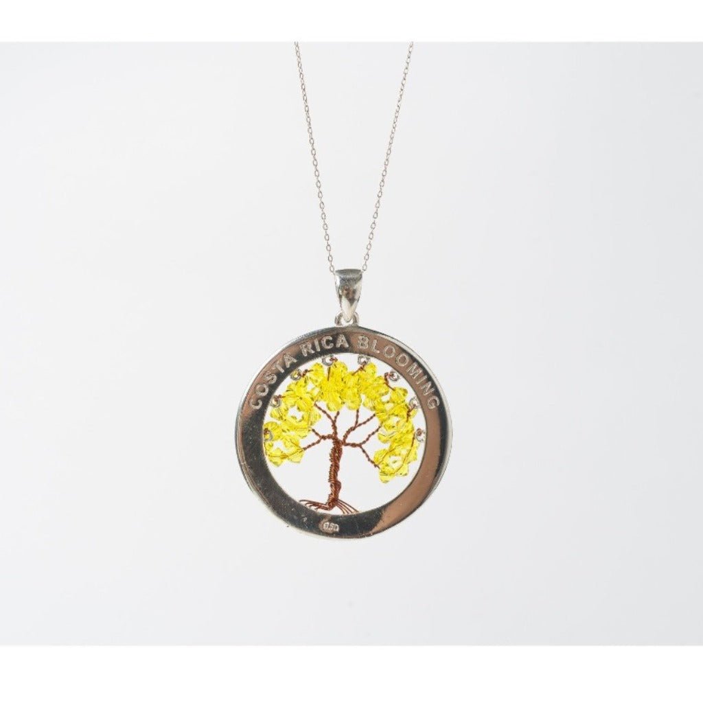 Cortez Amarillo Tree Pendant - Costa Rican Tree in Sterling Silver & Swarovski Crystal - GRANATE 27
