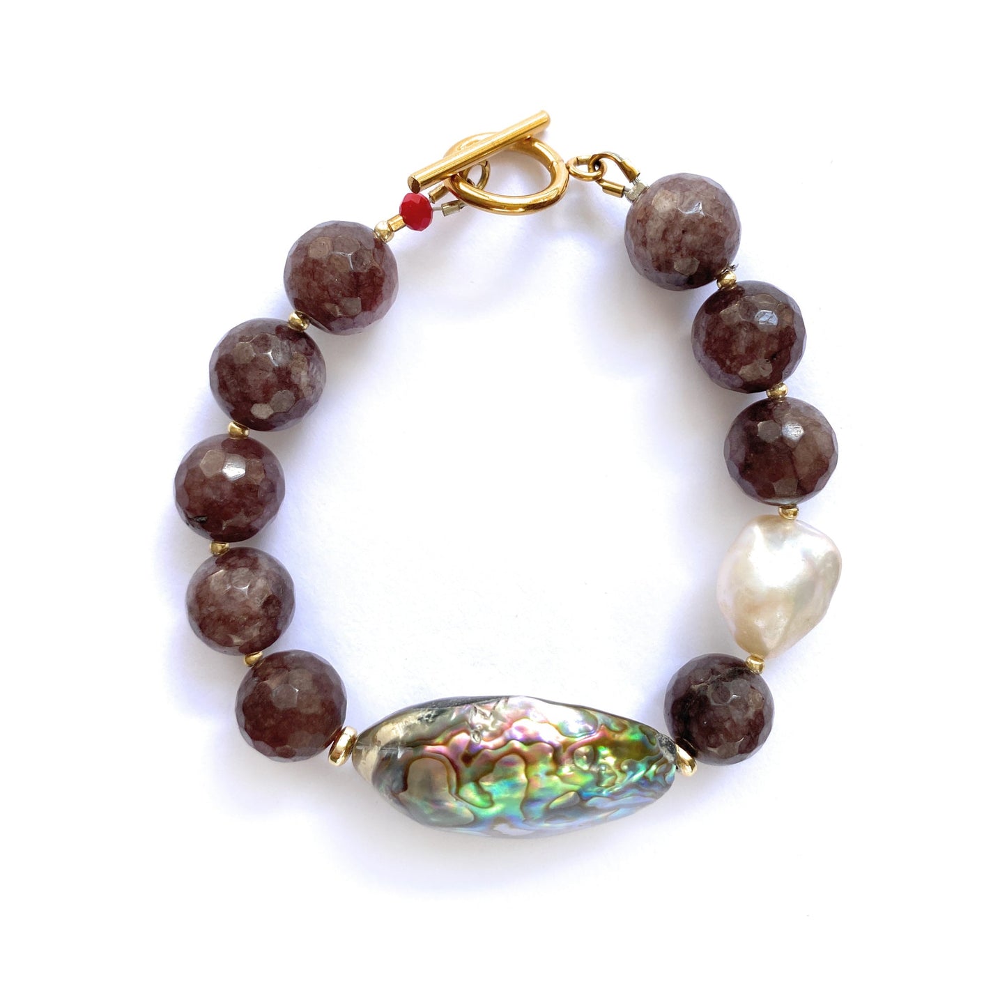 Pulsera de Ágatas, Abalón y Perla Barroca - GRANATE 27