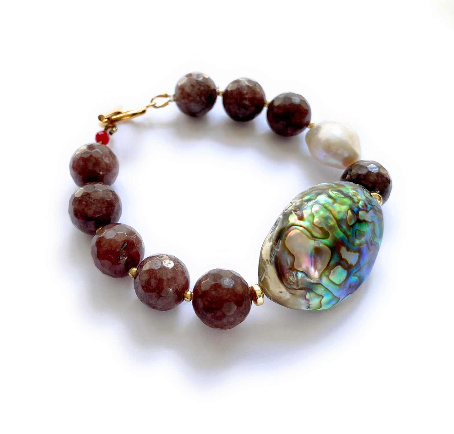 Pulsera de Ágatas, Abalón y Perla Barroca - GRANATE 27