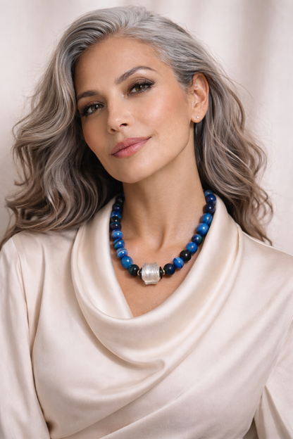 Collar Corto Rina Ágatas Azules y Murano