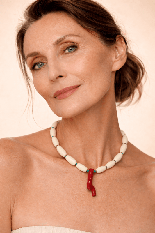 ALMA | Collar de Coral Blanco y Rojo - GRANATE 27