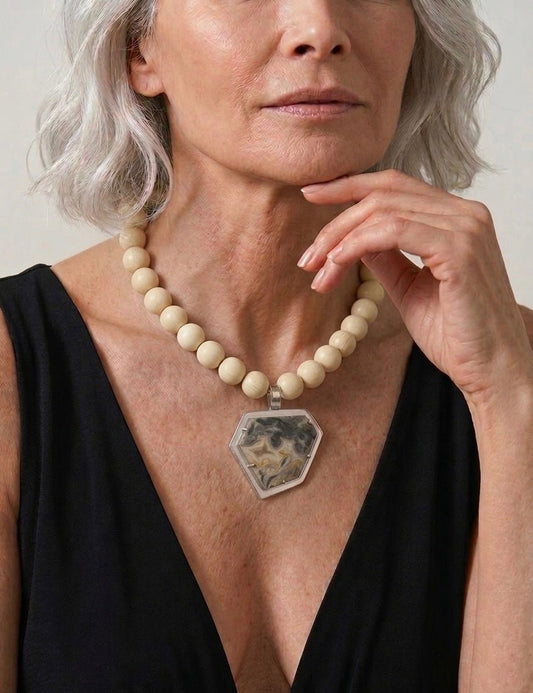 ALMA | Collar "Solar" Ámbar y Ágata Lace con Plata - GRANATE 27