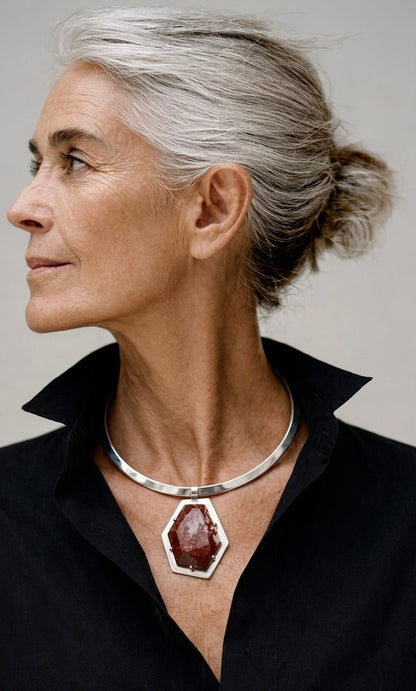 ALMA | Gargantilla "Aura" Ágata Lace y Plata - GRANATE 27