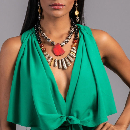 Collar Ágata Dzi y Jaspe - GRANATE 27