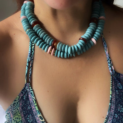 Collar Ashanti | Vidrio Africano Teal - GRANATE 27