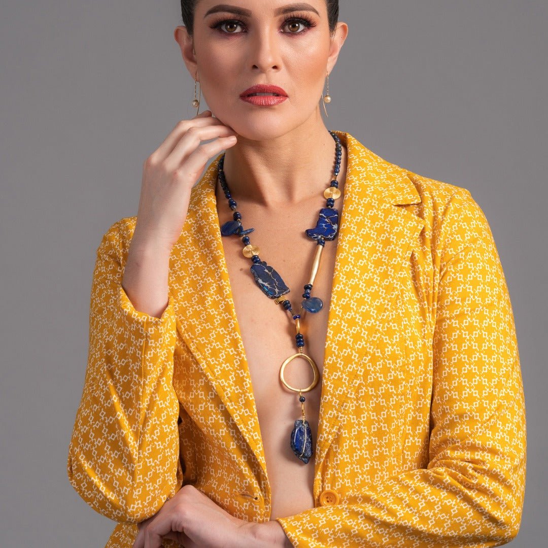 Collar Azul Mix Jaspe Imperial, Lapislázuli y Cuarzo - GRANATE 27