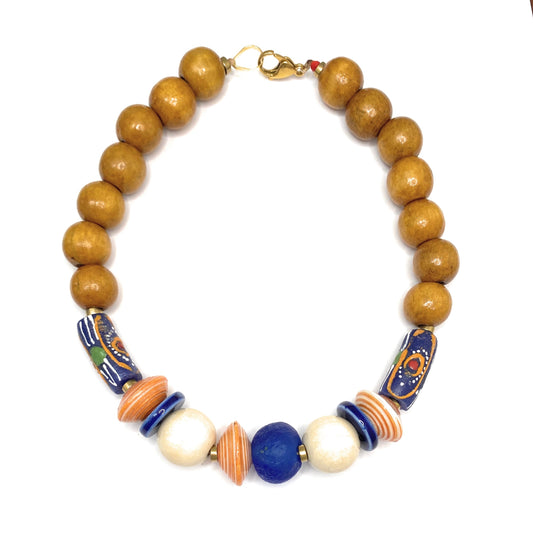 Collar Boho de Madera y Vidrio Africano - GRANATE 27