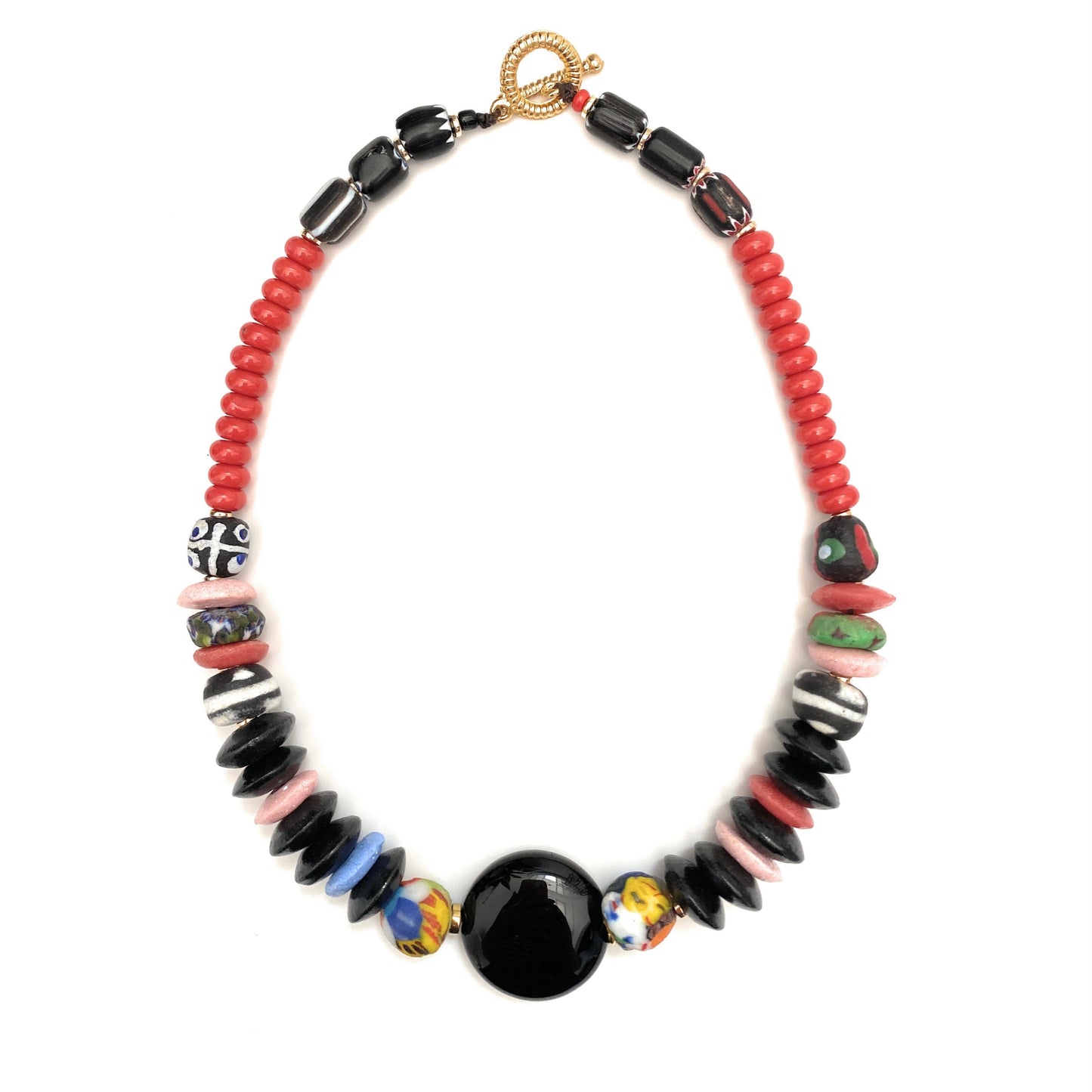 Collar Corto de Vidrio Africano y Ónix - GRANATE 27