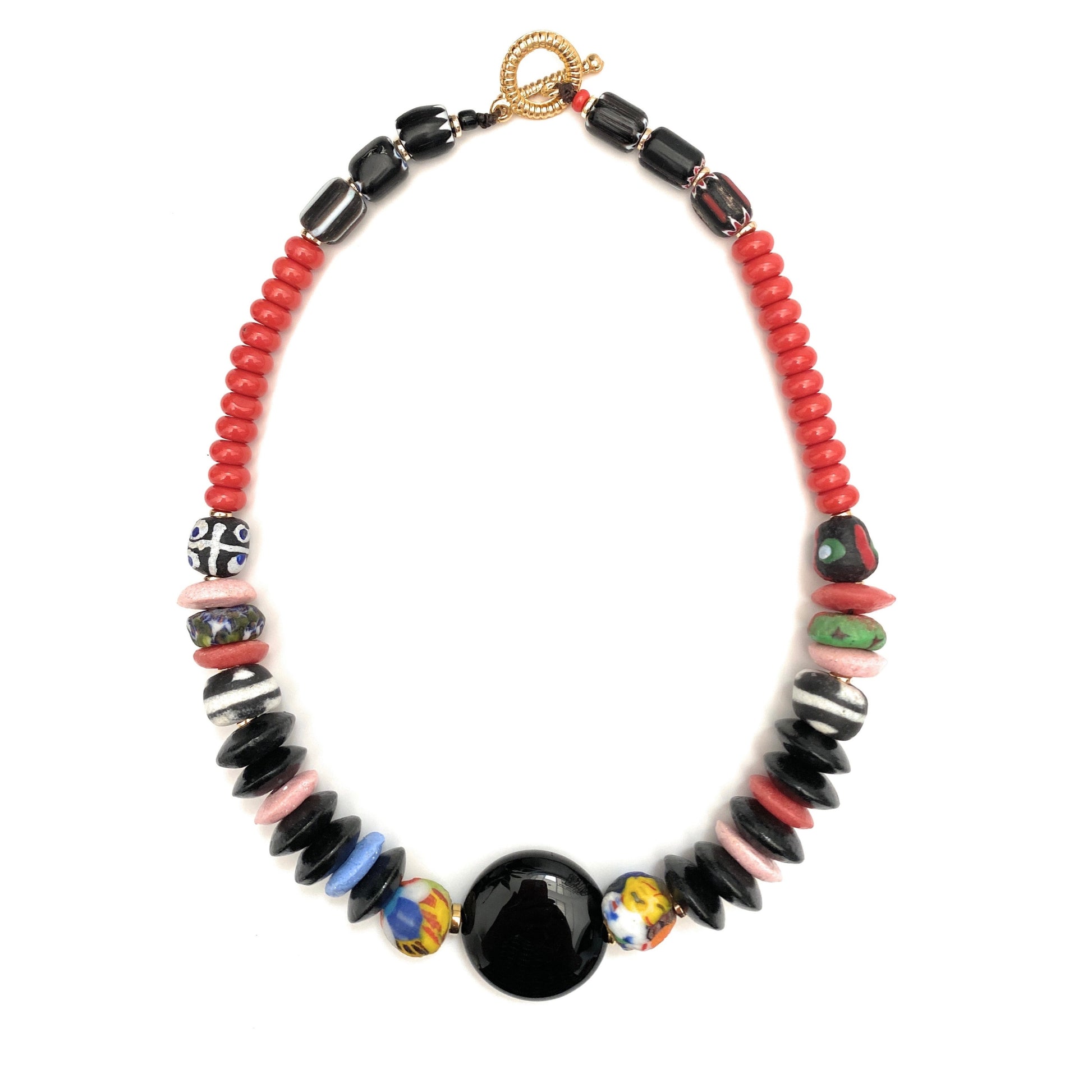 Collar Corto de Vidrio Africano y Ónix - GRANATE 27