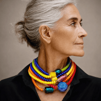 Collar Corto RAINBOW Vidrio y Murano - GRANATE 27
