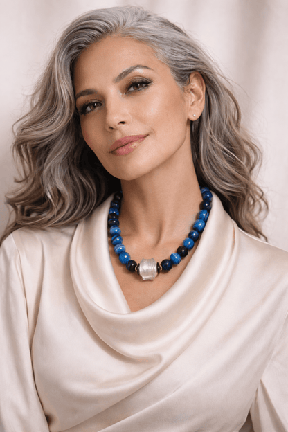 Collar Corto Rina Ágatas Azules y Murano - GRANATE 27