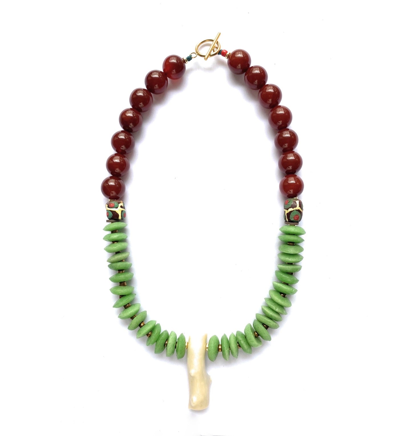 Collar de Ágata Cornalina y Vidrio Africano Colgante Coral - GRANATE 27