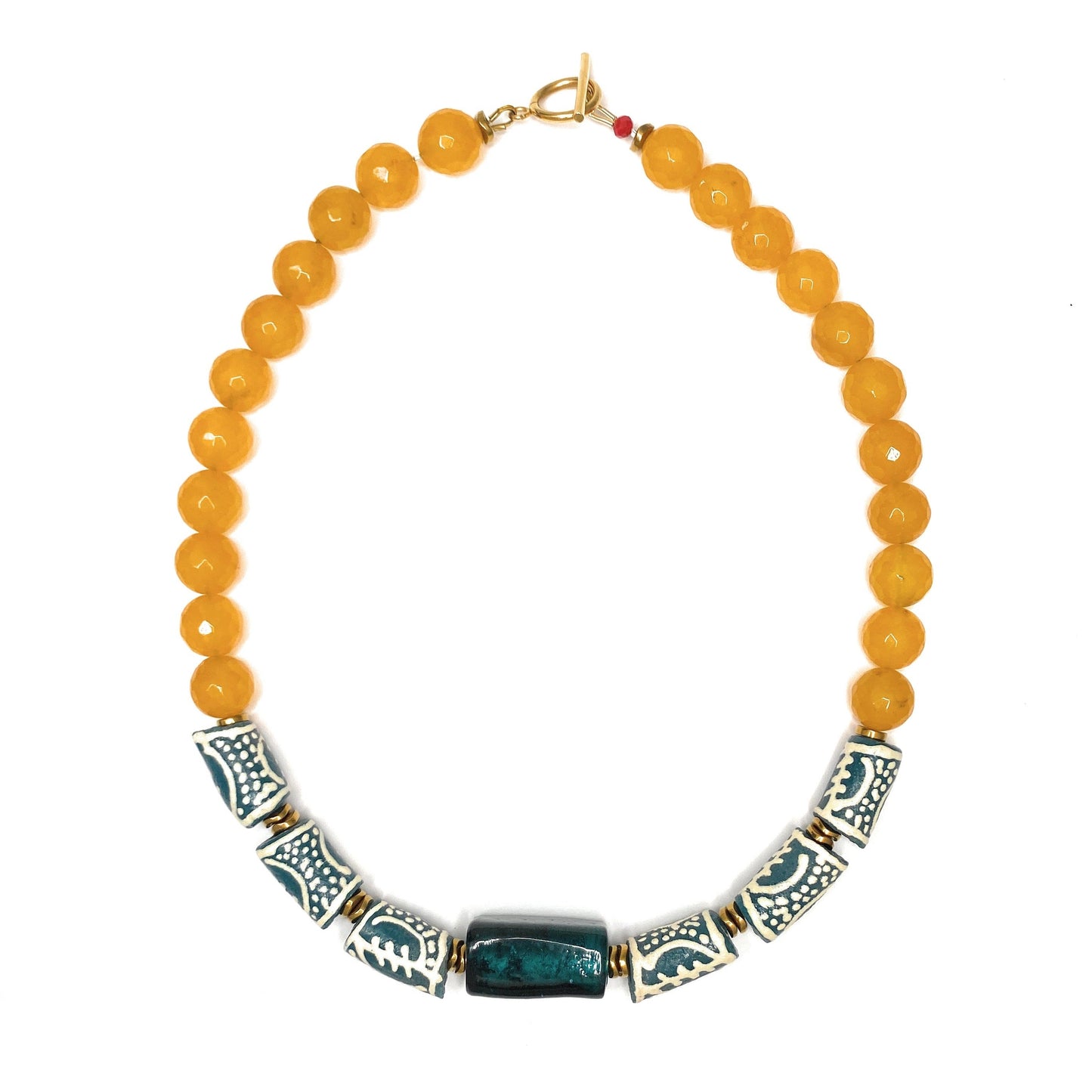 Collar de Ágatas Amarillas y Vidrio Africano Verde - GRANATE 27