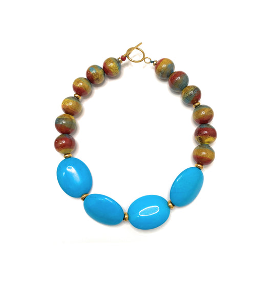 Collar de Cerámica Multicolor con Magnesita Turquesa - GRANATE 27