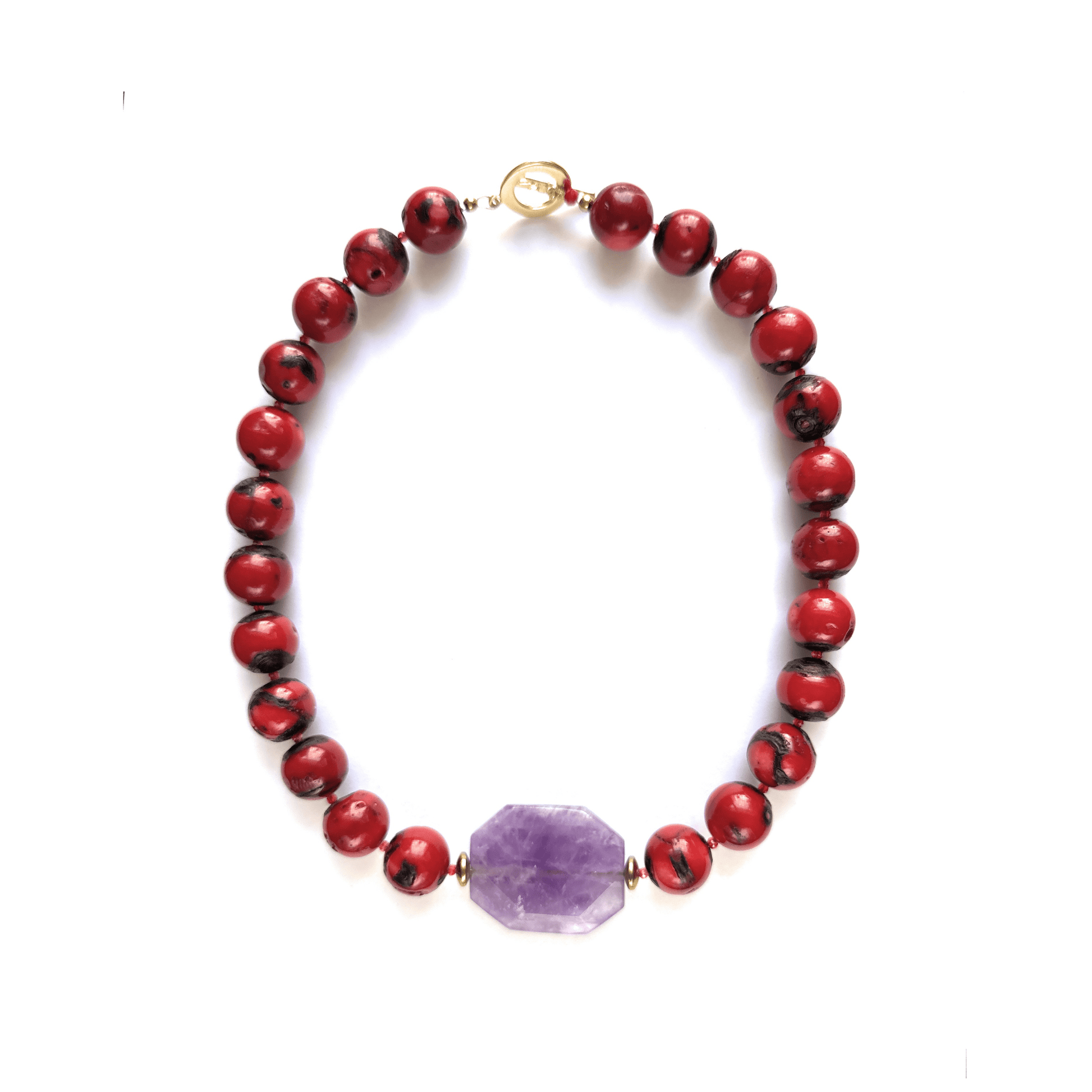 Collar de Coral Rojo y Amatista - GRANATE 27