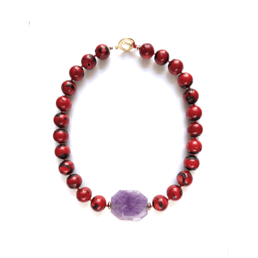 Collar de Coral Rojo y Amatista - GRANATE 27