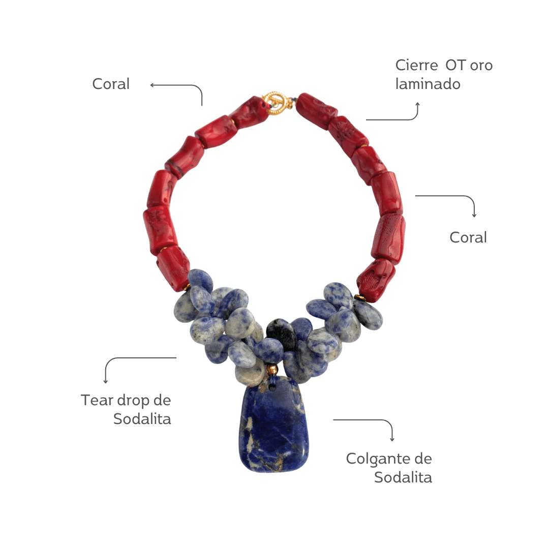 Collar de Coral Rojo y Sodalita - GRANATE 27