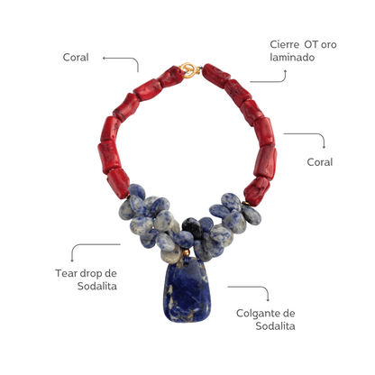 Collar de Coral Rojo y Sodalita - GRANATE 27