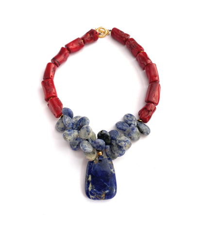 Collar de Coral Rojo y Sodalita - GRANATE 27