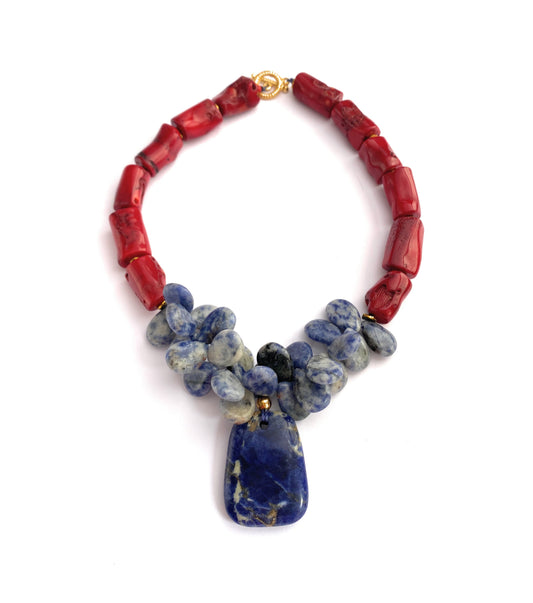 Collar de Coral Rojo y Sodalita - GRANATE 27
