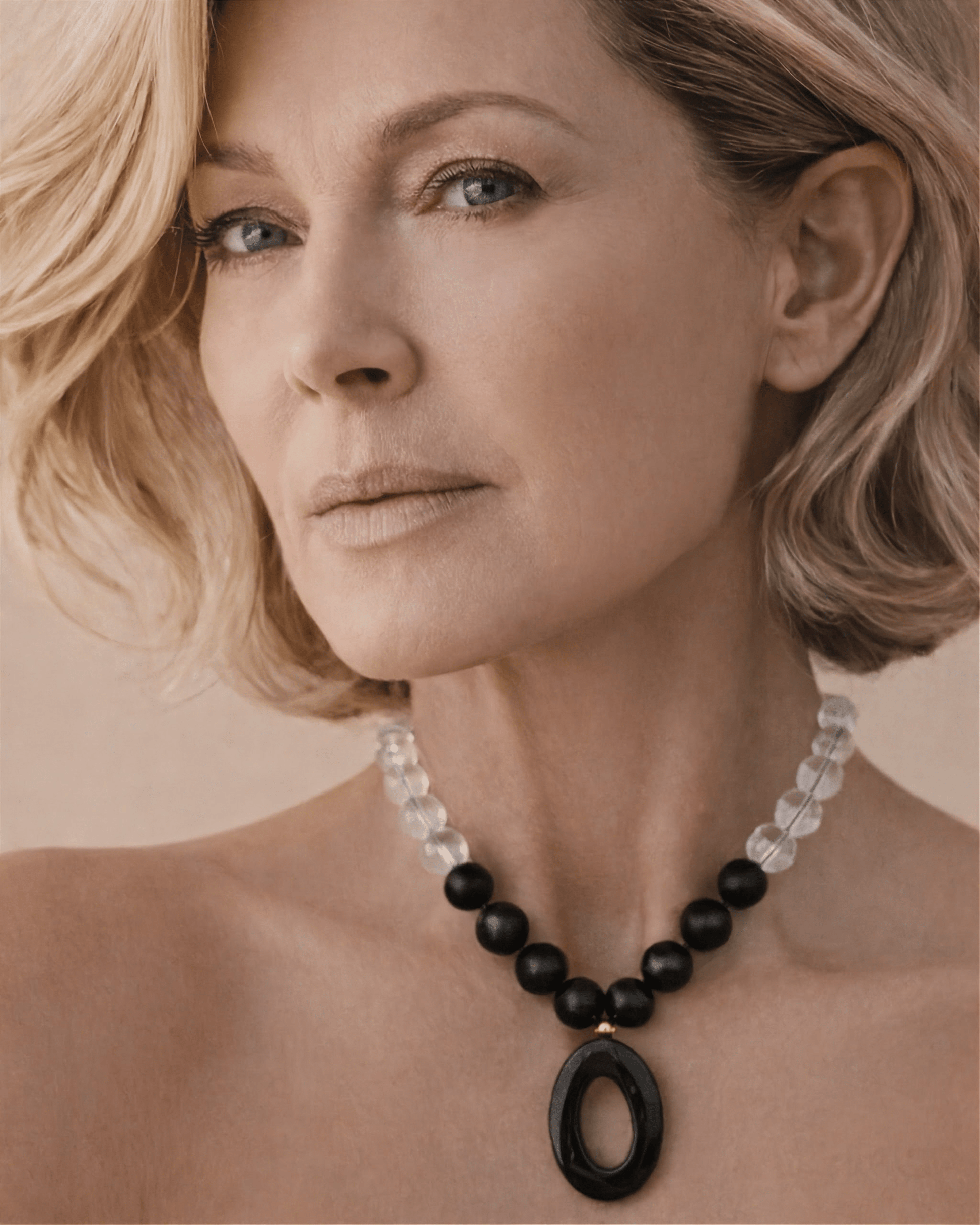 Collar de Cristal Transparente con Ónix y Ágata Negra - GRANATE 27
