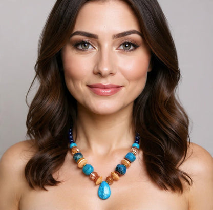 Collar de Lapislázuli, Ágatas y Colgante Turquesa - GRANATE 27